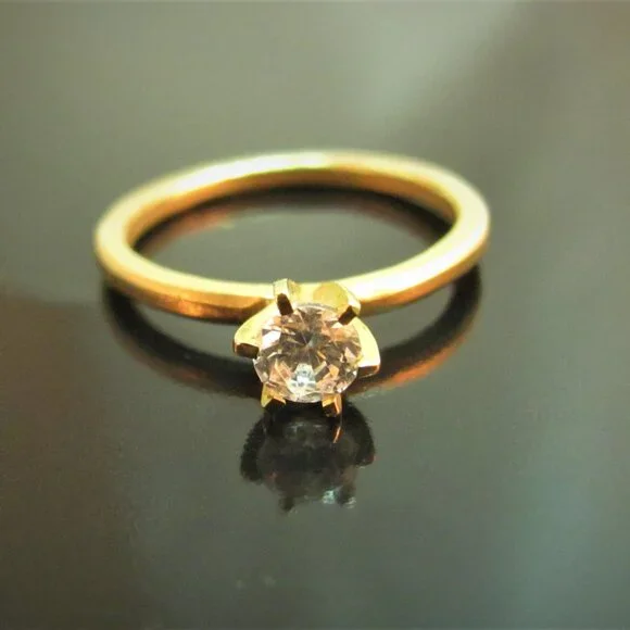 Moissanite ring. 14K solid yellow gold ring with White Moissanite.